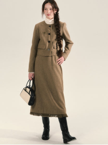 Chic Suit Wool Retro Jacket＆Long-Skirt