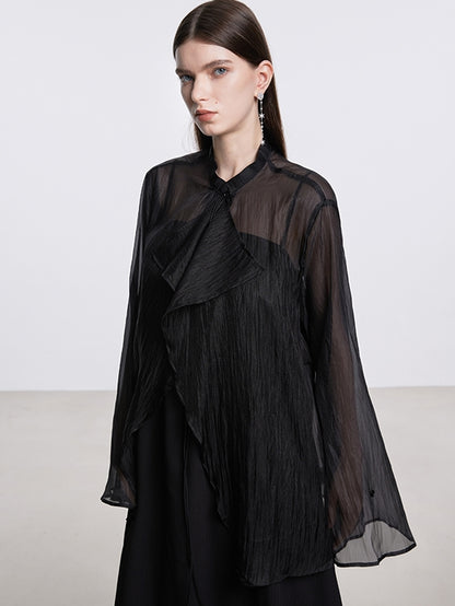 Sheer Asymmetry Nichi Elegant Blouse