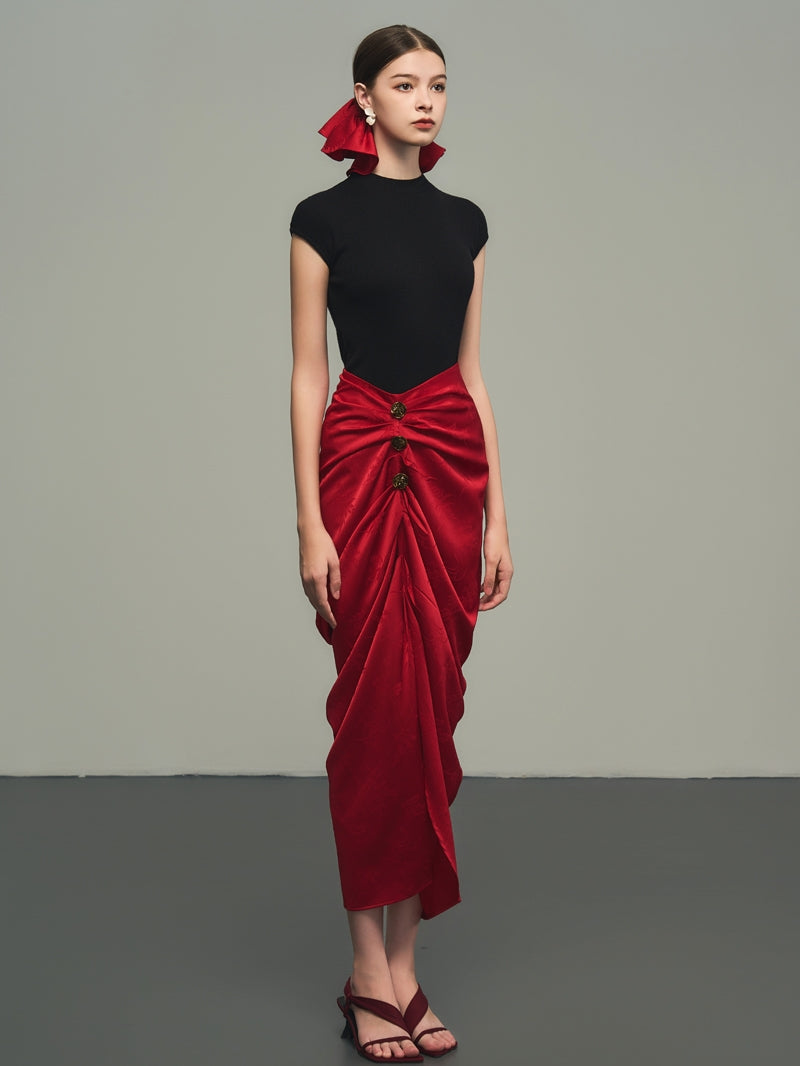 Drape Elegant Asymmetry Nichi Long-Skirt