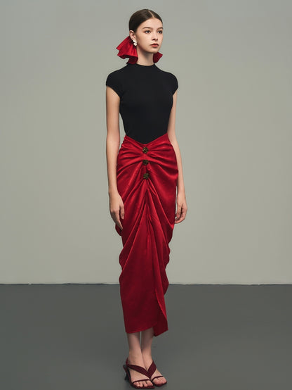 Drape Elegant Asymmetry Nichi Long-Skirt