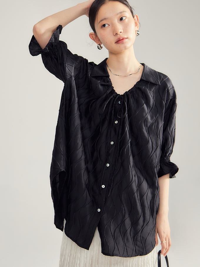 Embroidery Oversize Candy-Sleeve Wave Blouse