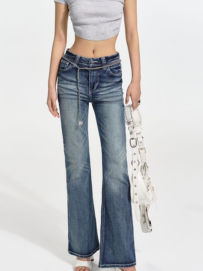 Faded Denim Straight Casual Pants