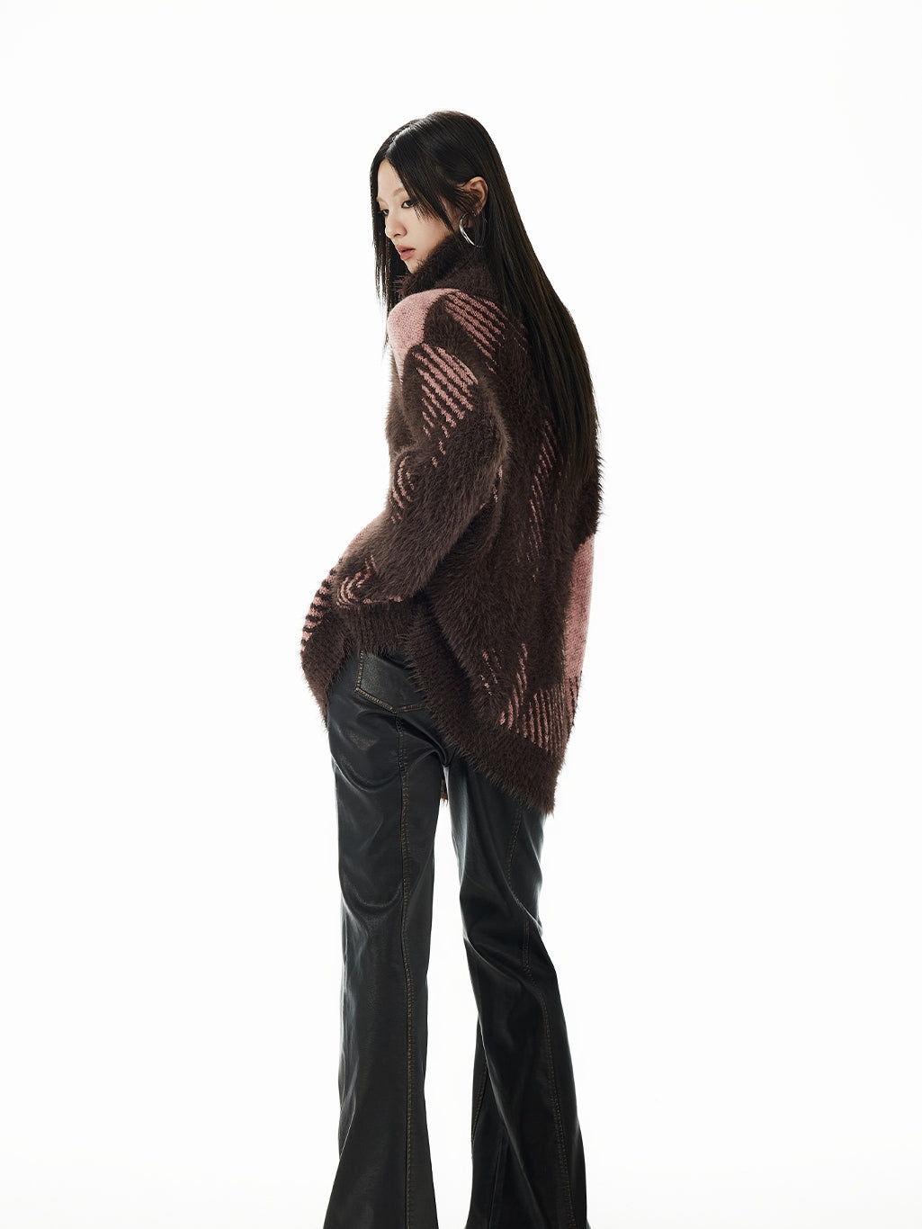 High-Neck Fluffily Half-Zip Casual Oversize Mohair-Knit