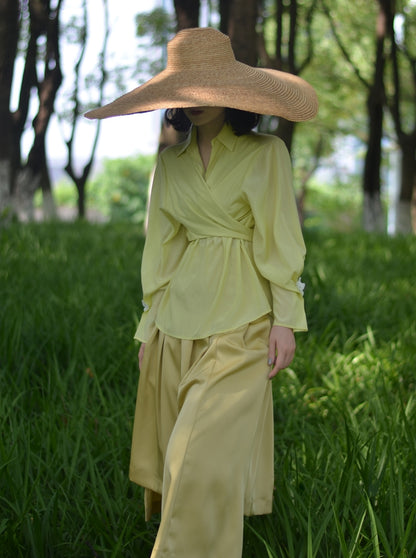 Smooth Satin Plain Simple Shirt&amp;Long-Skirt