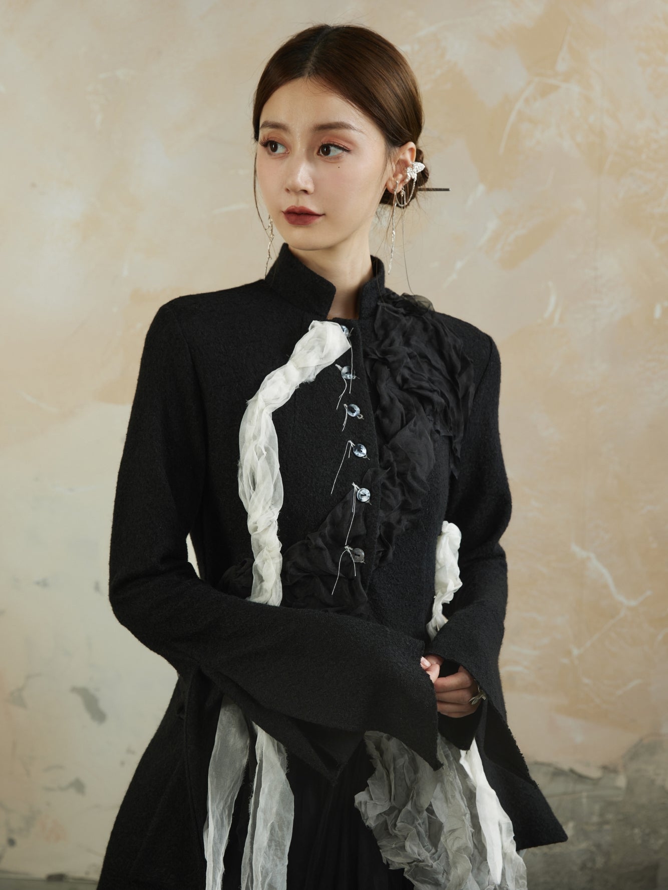 Mao-Collar China Frill Ruffle Chic Nichi Blouse