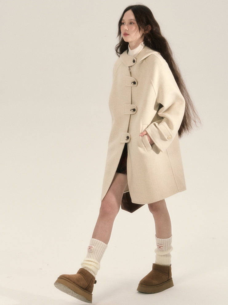 Long-Coat Wool Oversize Simple Duffel-Coat