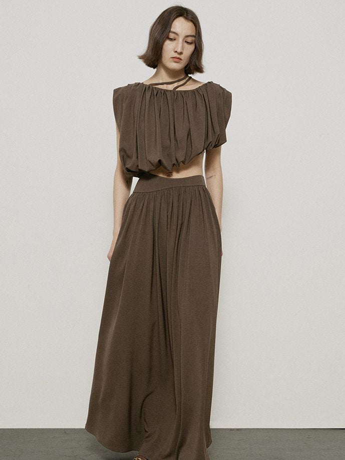 Balloon Nichi Asymmetry Fluffily Blouse&amp;Long-Skirt