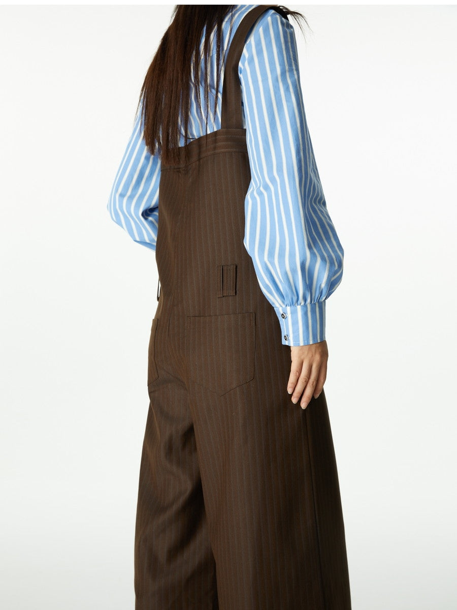 Wide-Pants Loose Casual Stripe Overall