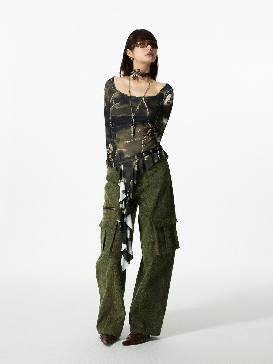 Camouflage Ruffle Asymmetrie Nichi Thin Cutsew