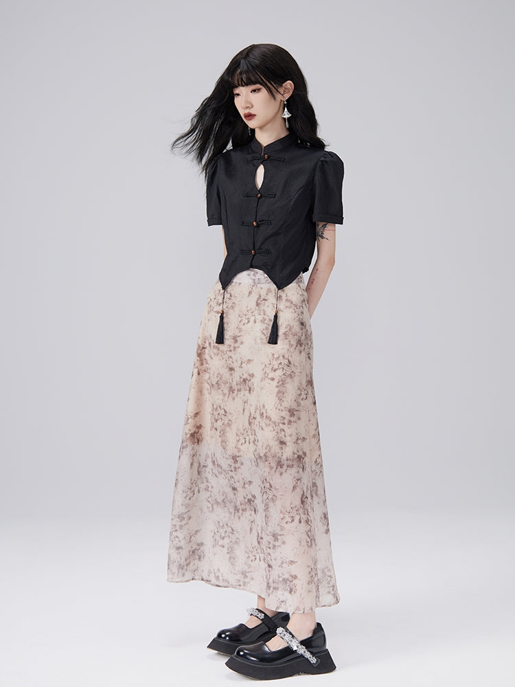 China Tassel Flower Retro Blouse &amp; Long-Skirt