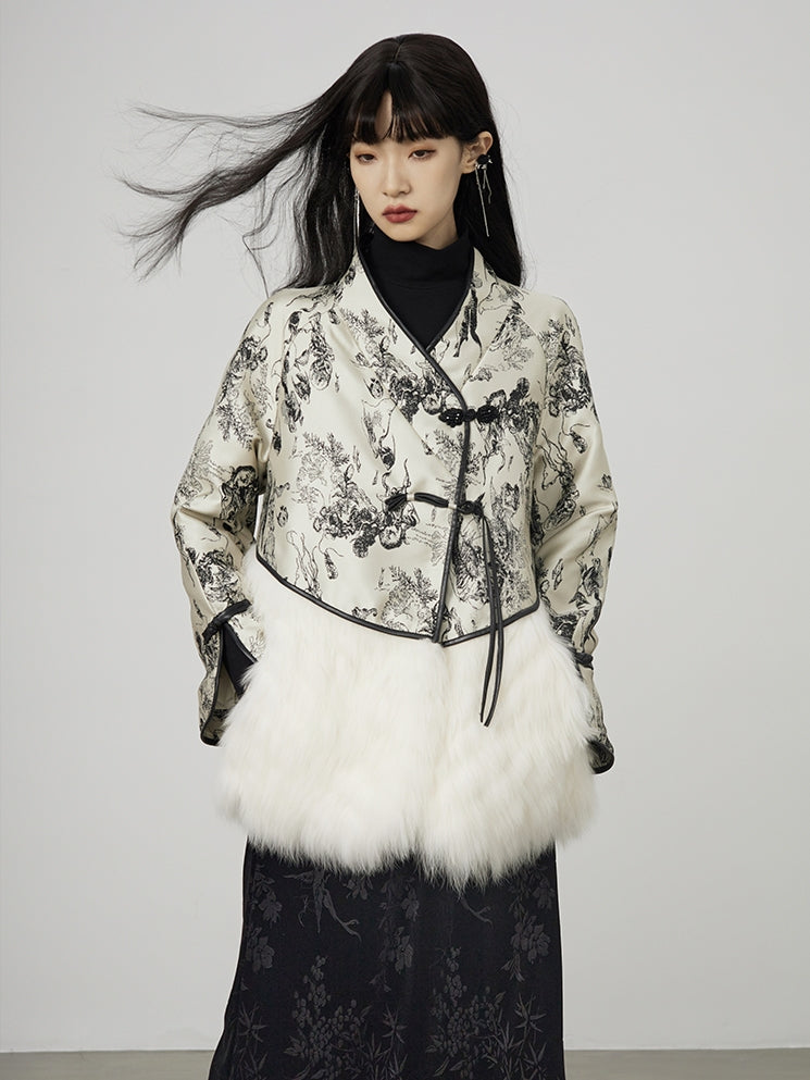 Broderie chinois rétro fur élégante veste