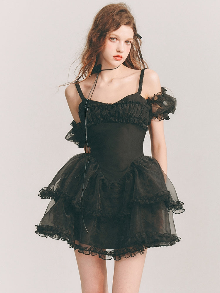 Lace Sheer Fluffily Tulle Frill One-Piece