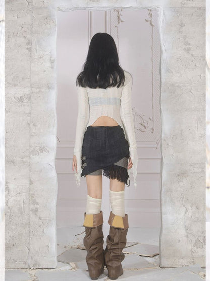 Nichi Tassel Asymmetry Patchwork Minirock