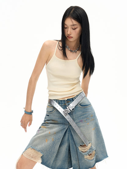 Damage Denim Crash Casual Vintage Half-Pants