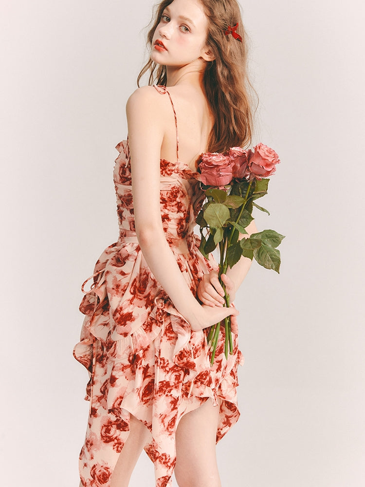 Flower Rose Gather Asymemtry Colorful One-Piece