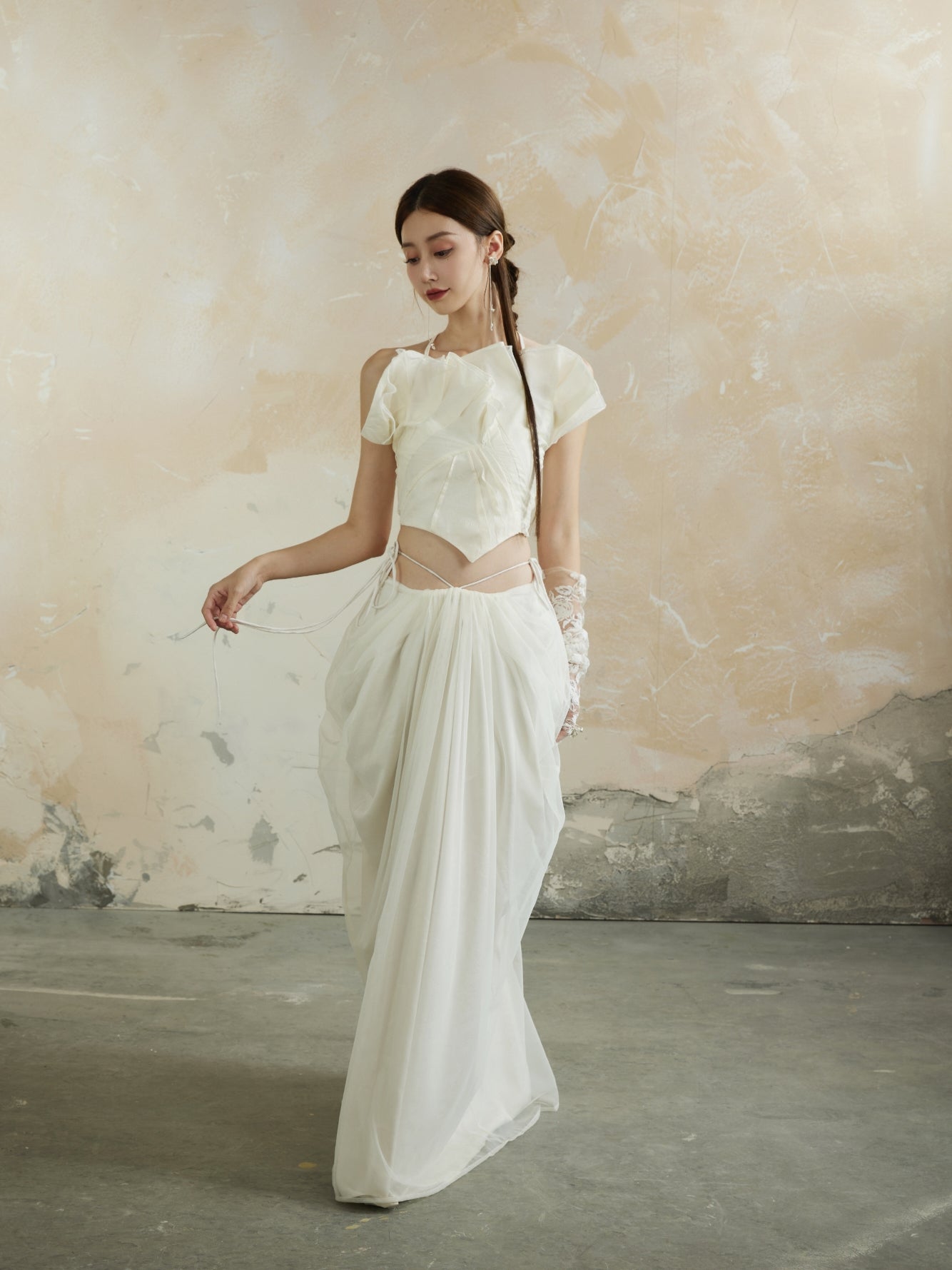 Plain Asymmetry Ciffon Fluffily Feminine Elegant Long-Skirt