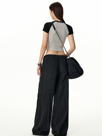 Contrast Casual Cropped Tight T-Shirt