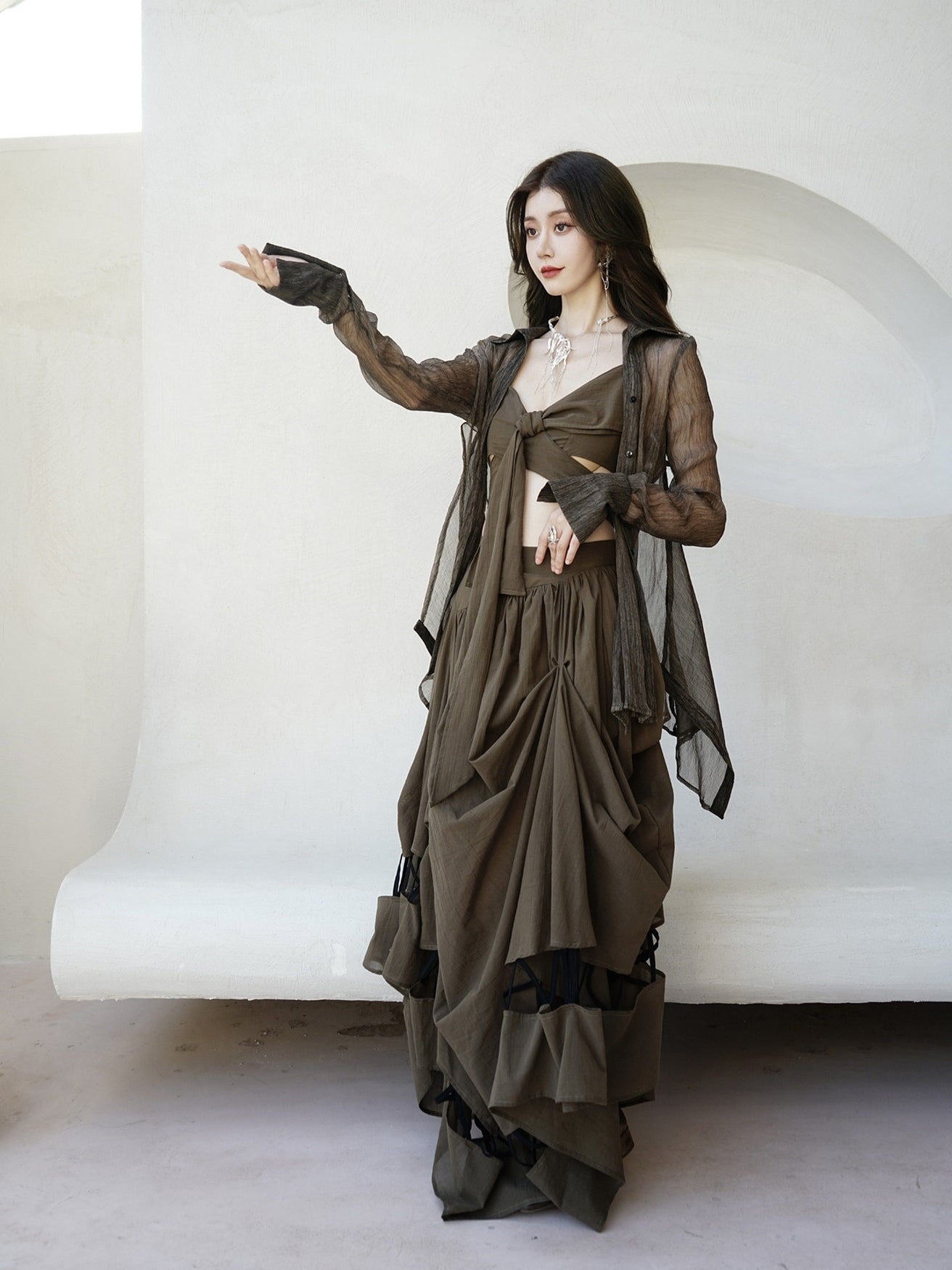 Sheer Asymmetry Oversize Shirt