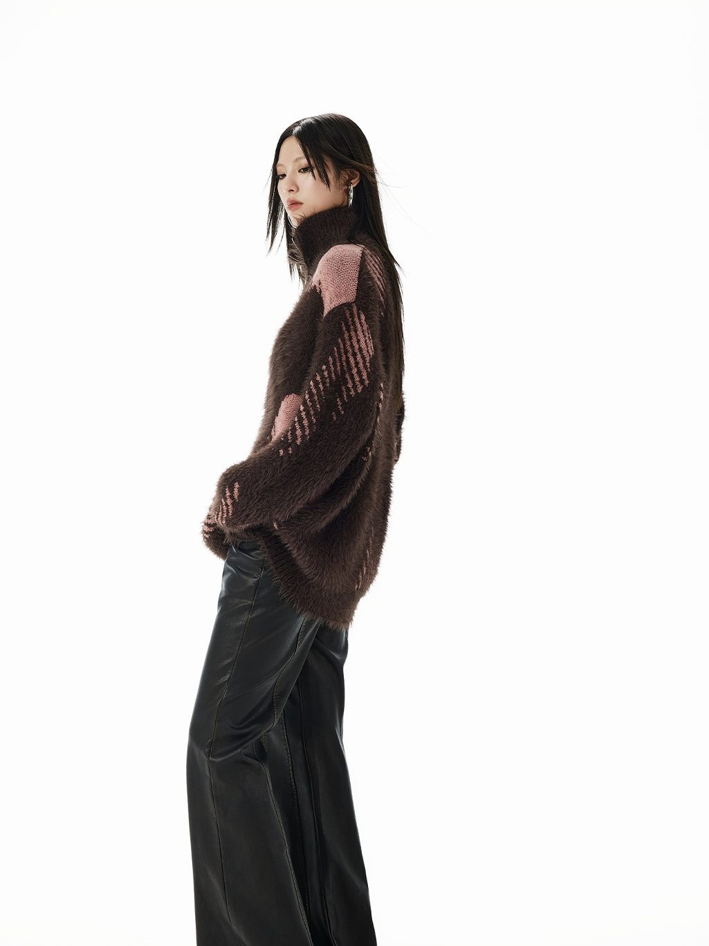 High-Neck Fluffily Half-Zip Casual Oversize Mohair-Knit