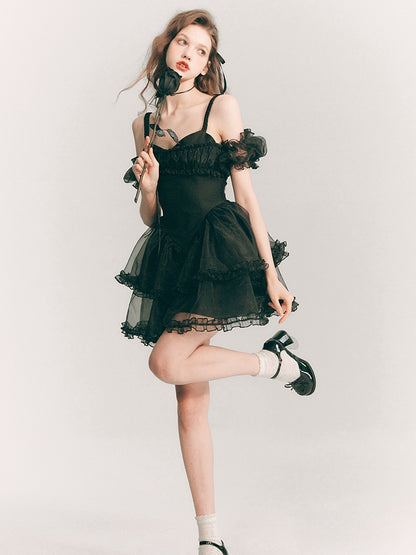 Lace Sheer Fluffily Tulle Frill One-Piece