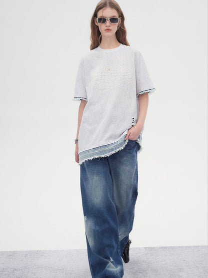 Asymmetrie Spitzenkrawatte Tassel T-Shirt