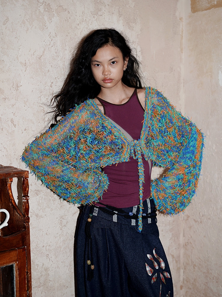 Low-Gauge Knit Colorful Sheer Short Nichi Cardigan