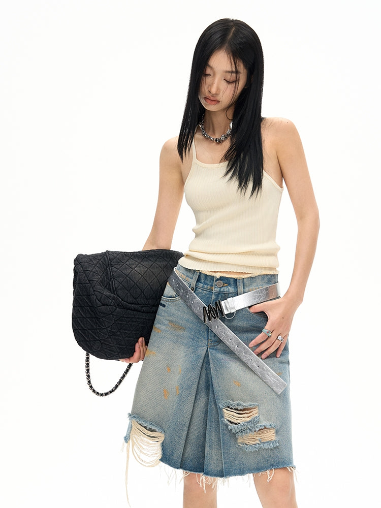 Damage Denim Crash Casual Vintage Half-Pants