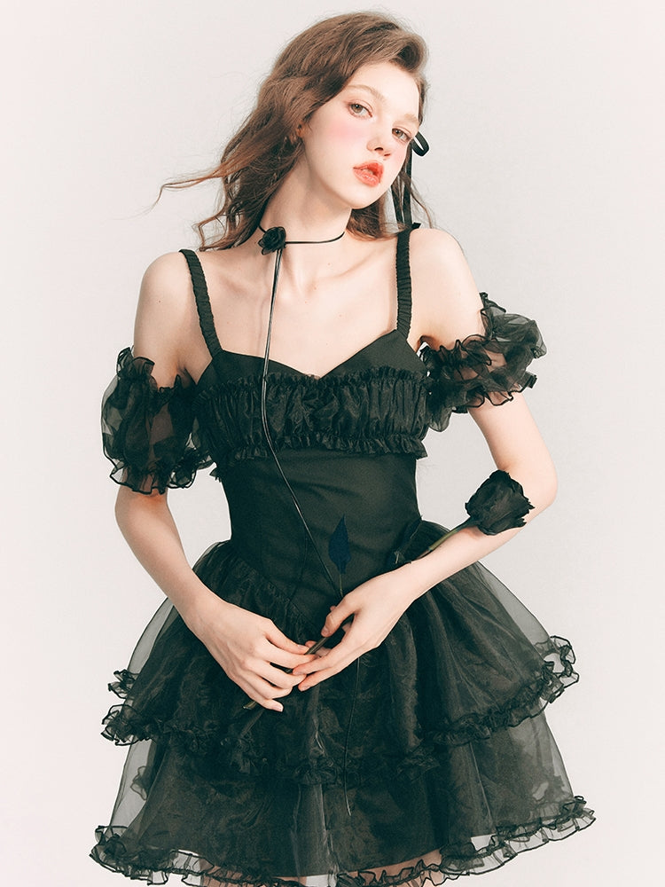 Lace Sheer Fluffily Tulle Frill One-Piece