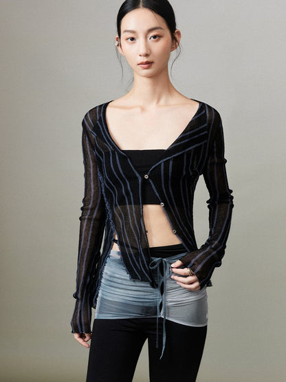 Stripe Sheer Thin Asymmetry Nichi Shirt