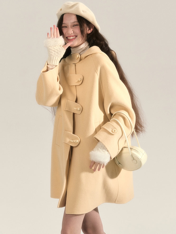 Long-Coat Wool Oversize Simple Duffel-Coat