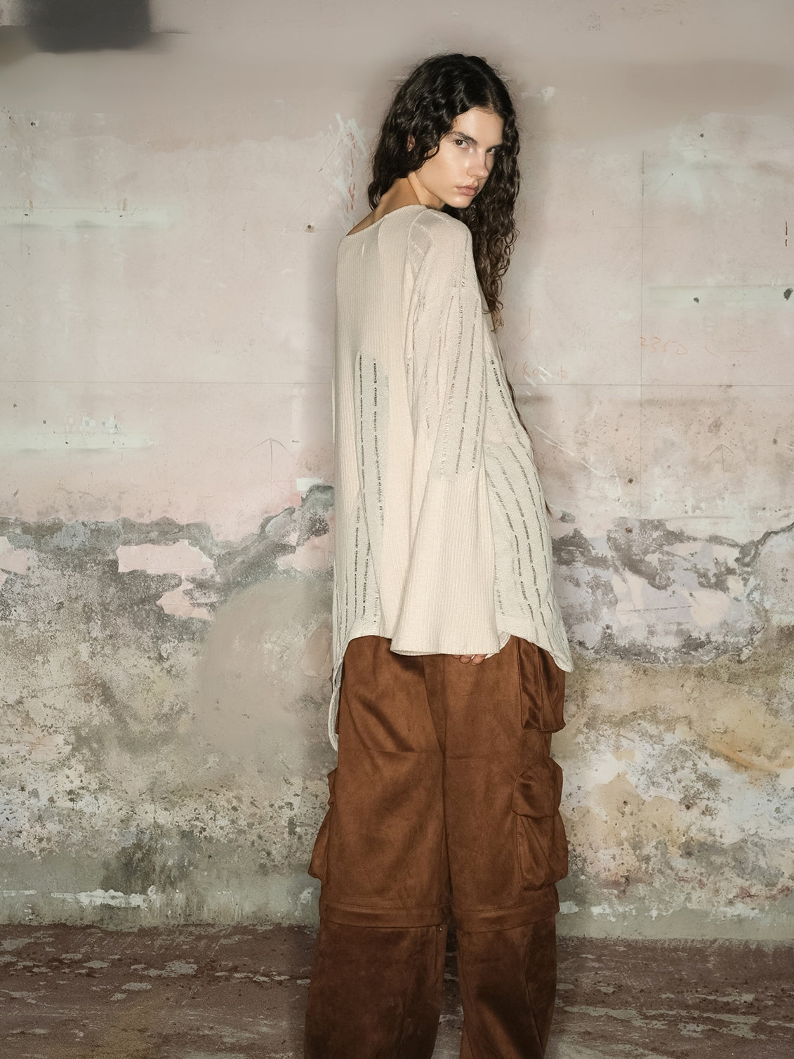 Loose Thin Asymemtry Nichi Tassel Open-Shoulder Long-Tops&amp;Belt