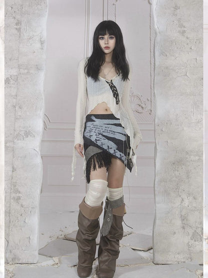 Nichi Tassel Asymmetry Patchwork Minirock