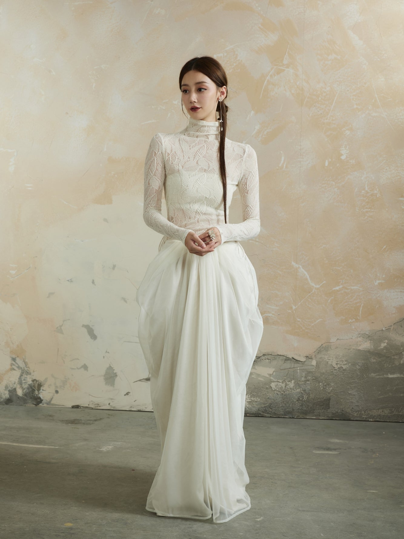 Plain Asymmetry Ciffon Fluffily Feminine Elegant Long-Skirt