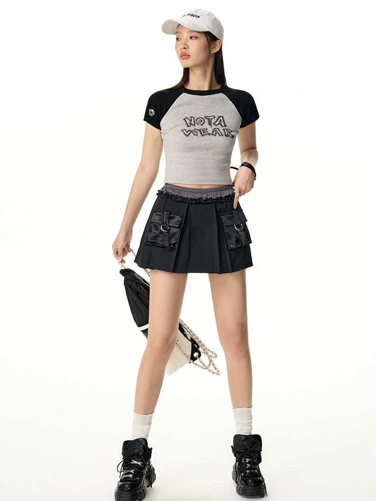 Contrast Casual Cropped Tight T-Shirt