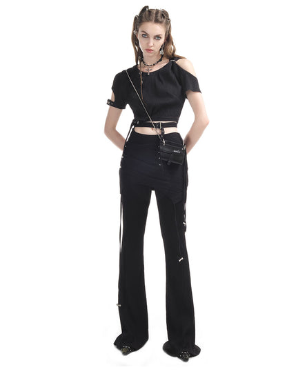 Open-shoulder Nichi Belt Cropped Cool Tops&amp;Pants