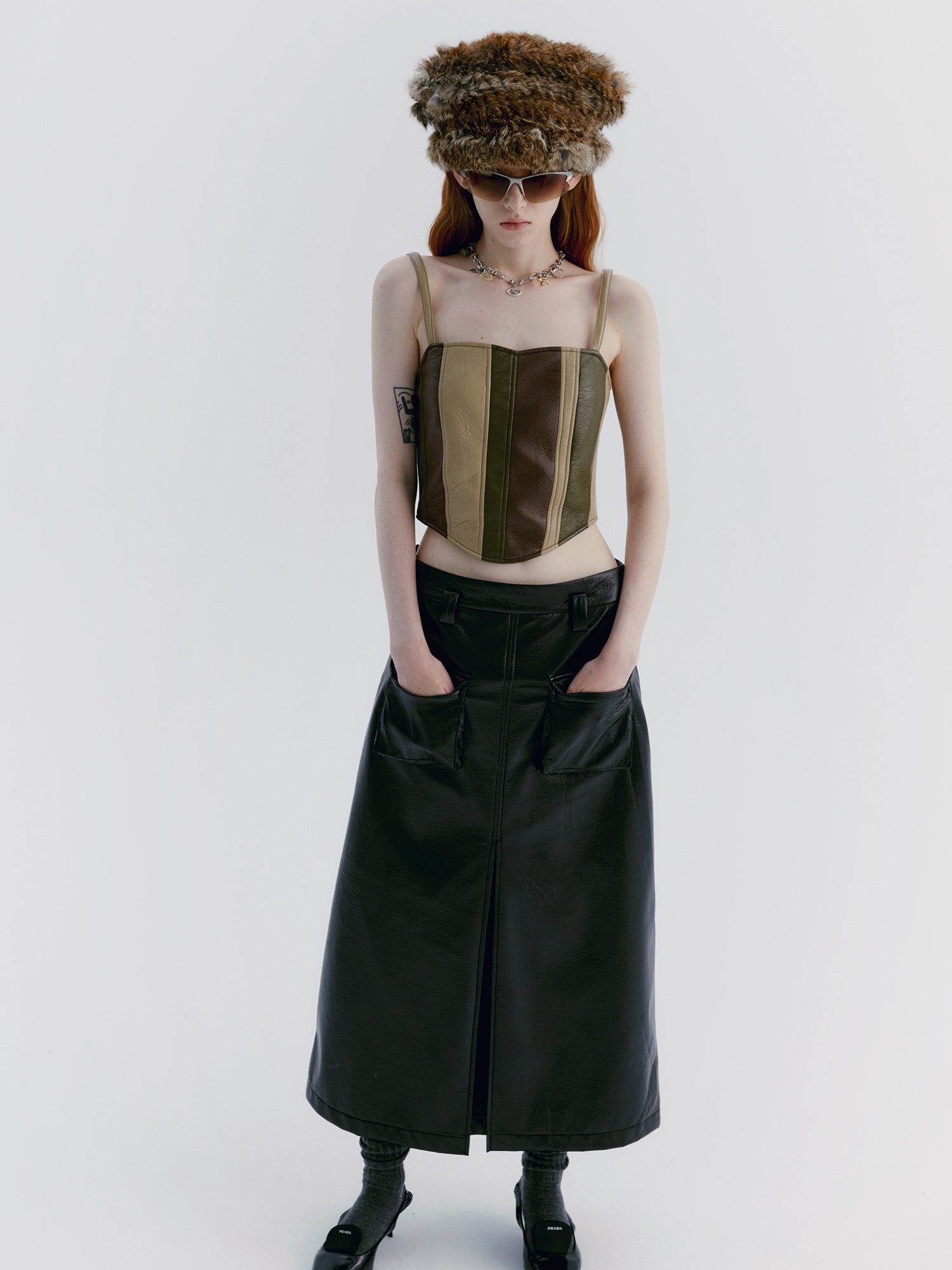 Unisex Long A-Line High-Waist Cool Leather-Skirt