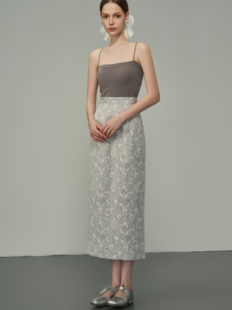 Flower Silhouette Sheer Long Pencil-Skirt