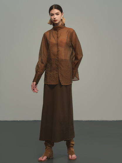 See-Through Oversize Thin Sheerplain Long-Shirt