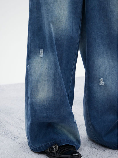 Nichi Faded Denim Loose Wide-Pants