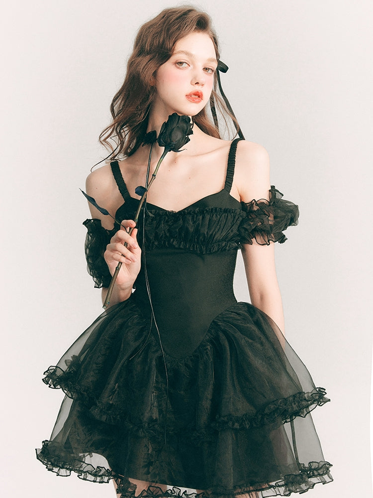 Lace Sheer Fluffily Tulle Frill One-Piece