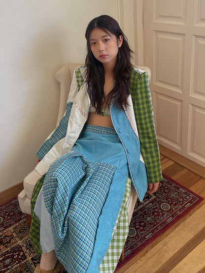 Patchwork Checked Girly Retro Long-Skirt