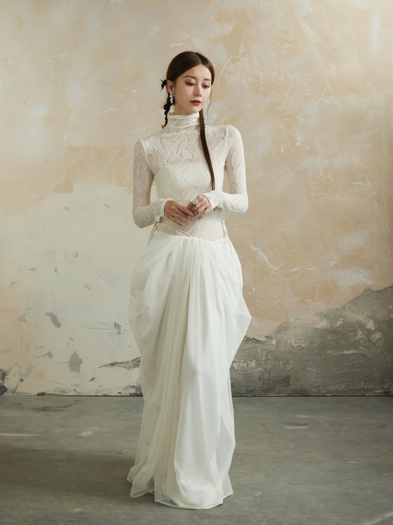 Plain Asymmetry Ciffon Fluffily Feminine Elegant Long-Skirt