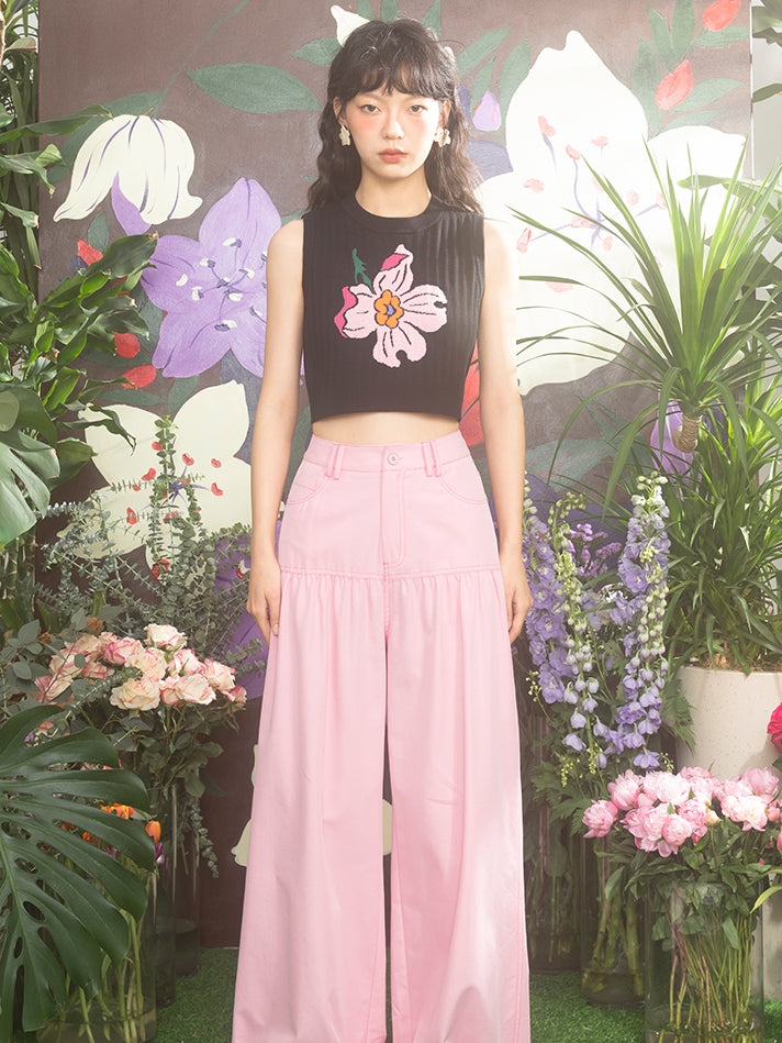 Embroidery Flower Cropped Summe-Knit