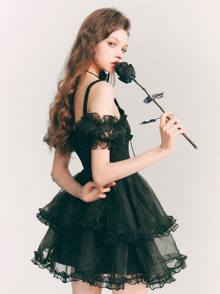 Lace Sheer Fluffily Tulle Frill One-Piece