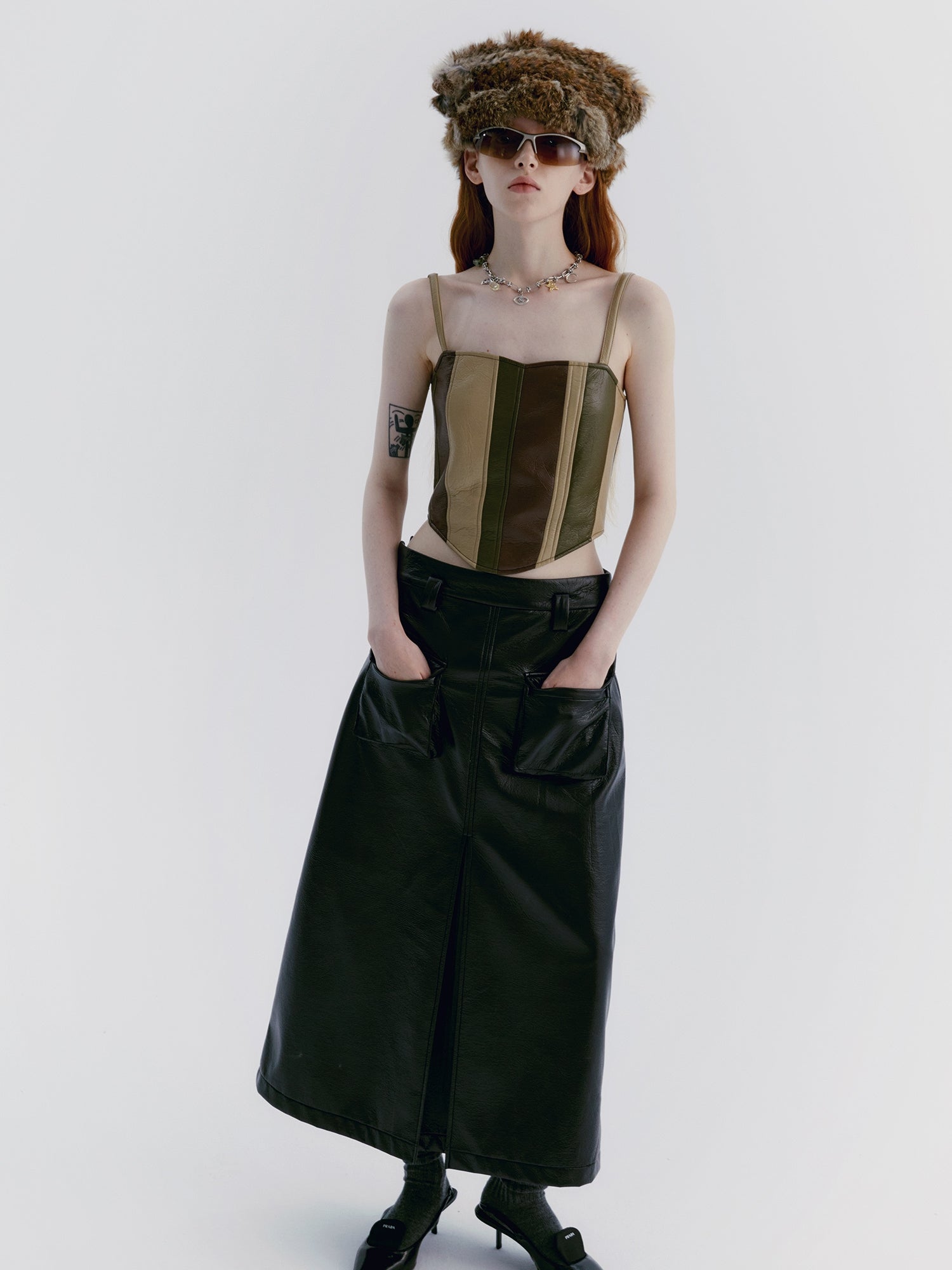 Unisex Long A-Line High-Waist Cool Leather-Skirt