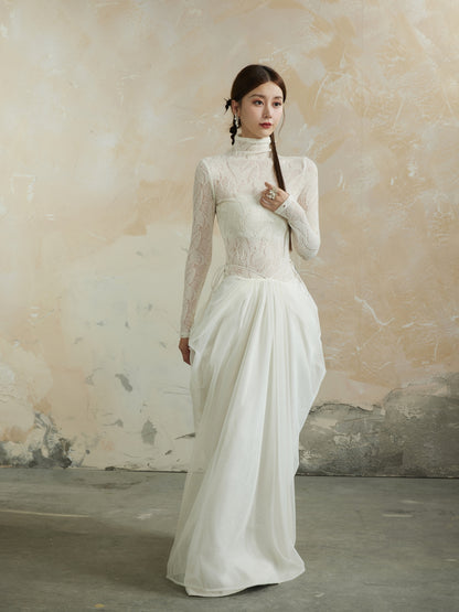 Plain Asymmetry Ciffon Fluffily Feminine Elegant Long-Skirt