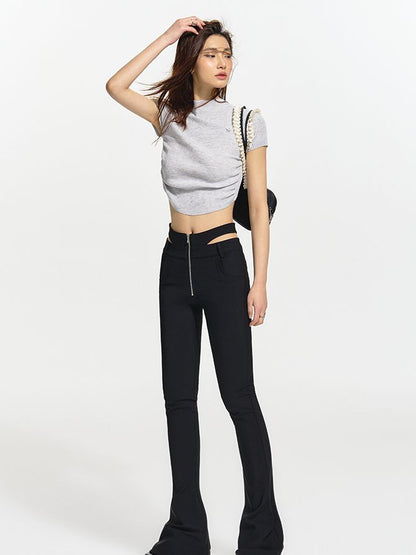 Cropped Bottle-Neck Tight Slim-fit Casual T-Shirt