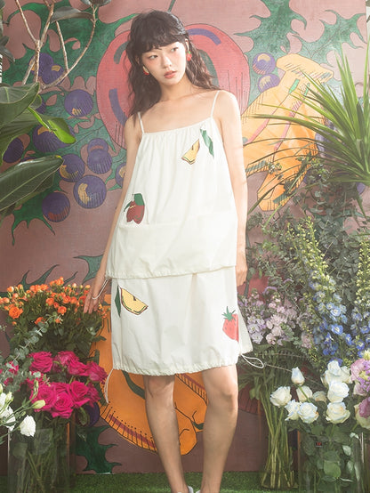 Drawstring Retro Strawberry Apple One-Piece