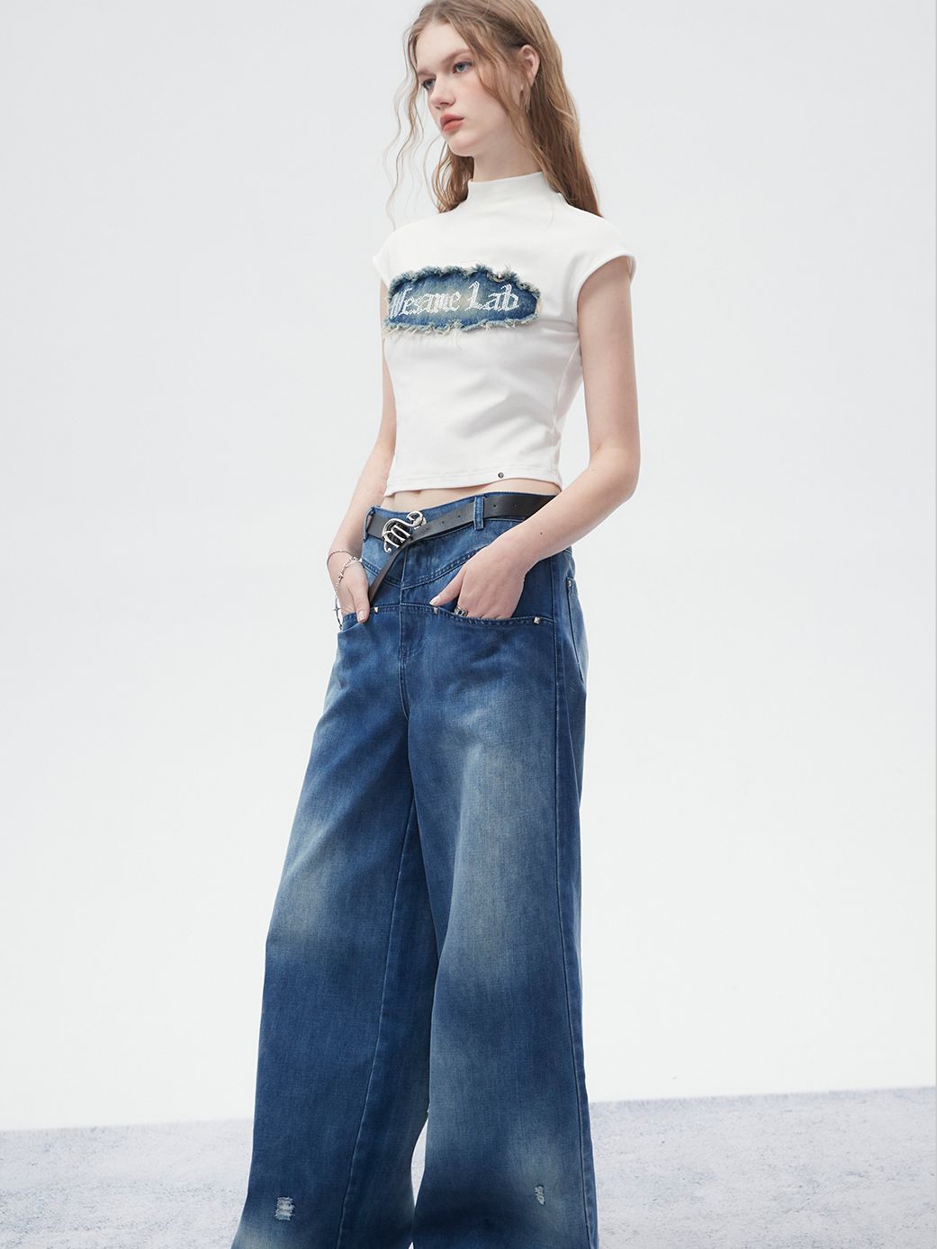 Nichi Faded Denim Loose Wide-Pants