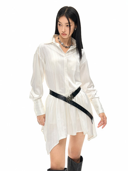 Asymmetry Short-Tops Stripe Shirt-One-Piece